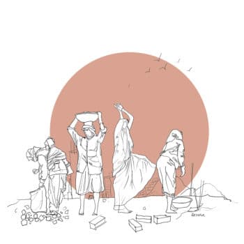 karunapiouspillustrationwomenworker | MR Onlinenbsp | Brick work locally known as pakka me kaam Illustration Karuna Pious P India Young Socialist Artists Reference photo Khabar Lahariya Peoples Archive Of Rural India PARI Uttar Pradesh February 2017 | MR Online