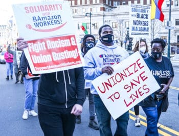 PhillySolidarityBessmer2 | MR Onlinenbsp | A Philadelphia rally from March 2021 in solidarity with the drive to unionize Amazon in Bessmer Alabama Credit Joe Piette Flickr | MR Online