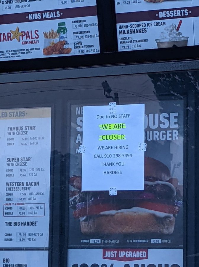 Closed due to staffing shortage