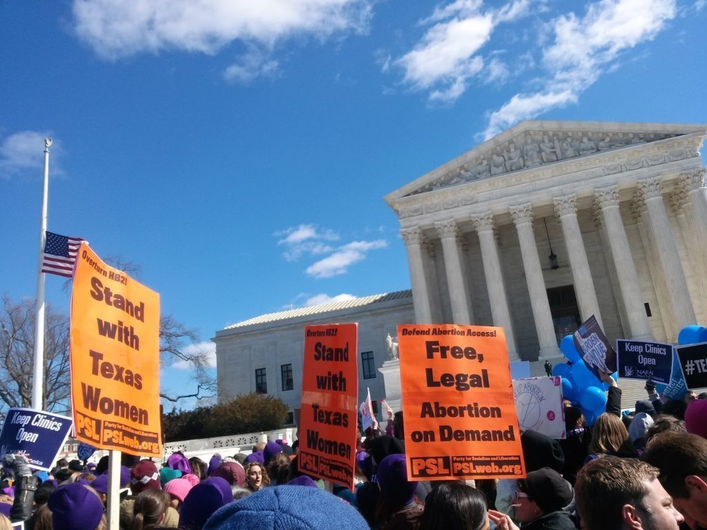 Liberation photo, March 2 outside Supreme Court, day of oral arguments in this case.