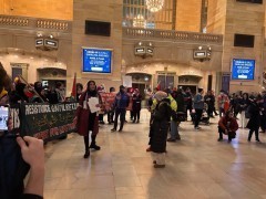 Protest inside New York's Grand Central Station demands freedom for Palestinian prisoners. Protest inside New York's Grand Central Station demands freedom for Palestinian